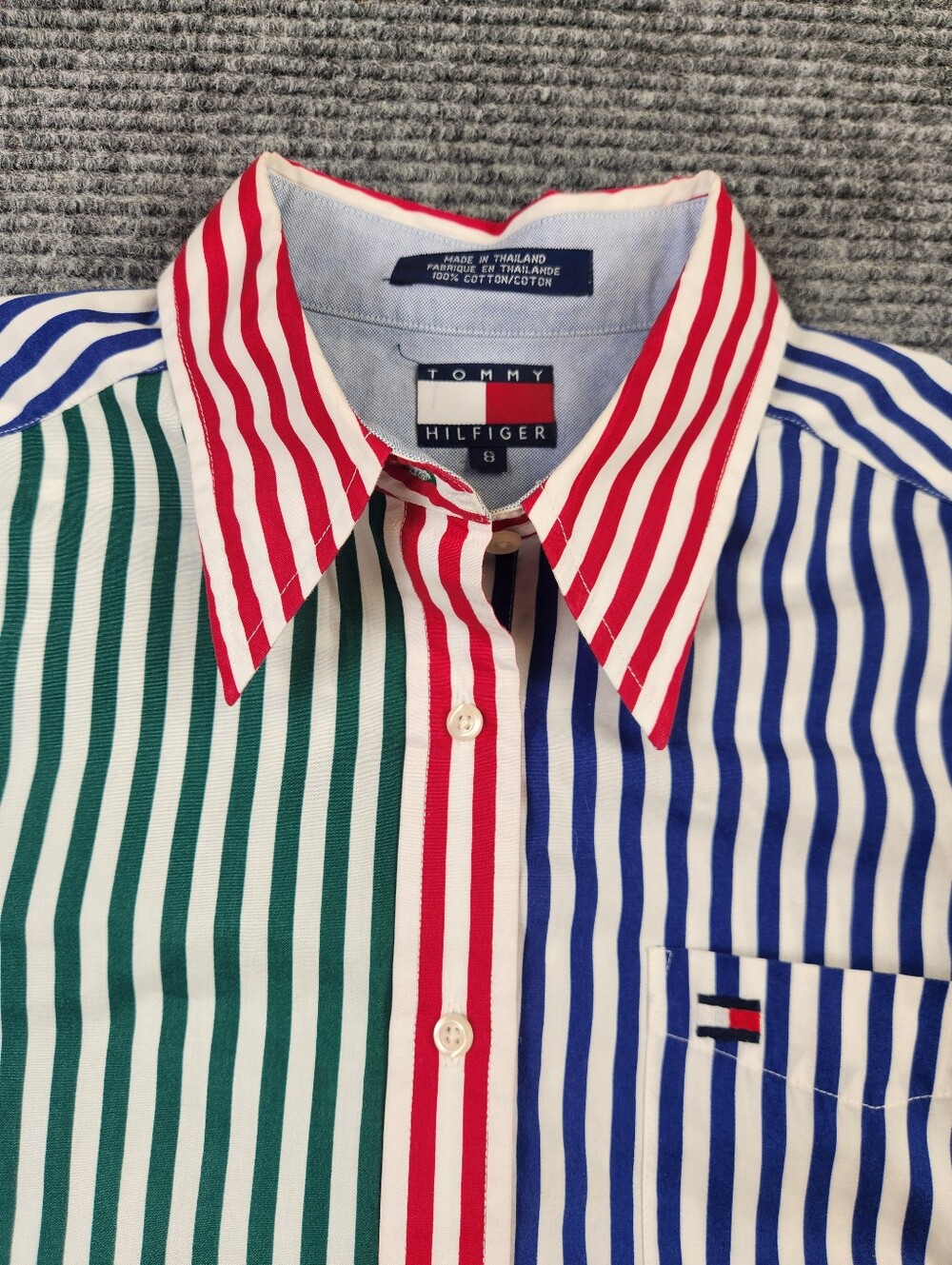 Tommy Hilfiger Women’s Vintage 1990's Colorblock Pinstripe Button Up Shirt Sz 8 - Picture 6 of 13